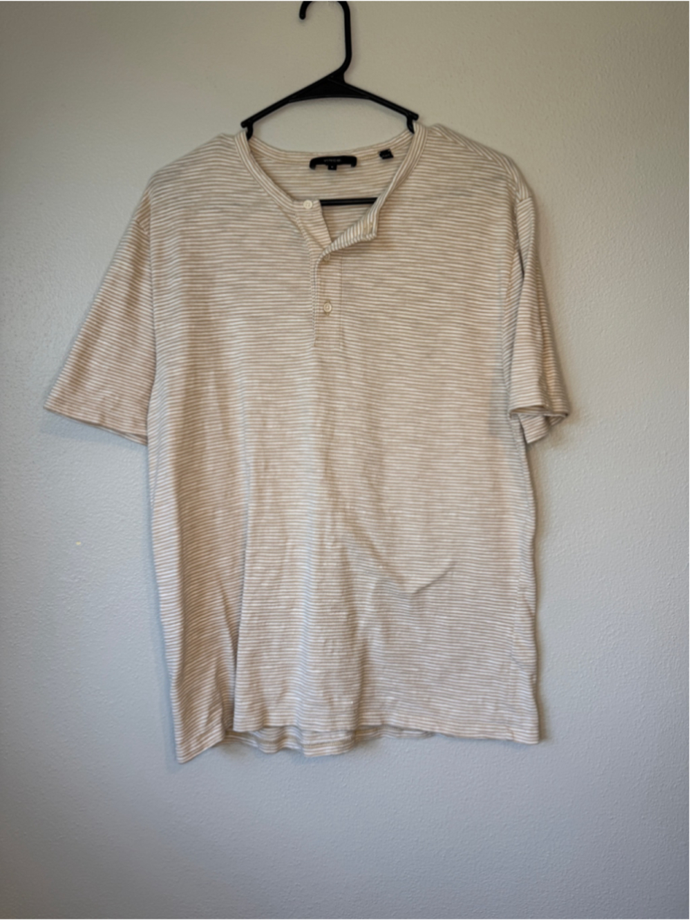Vince Men’s Striped Cotton Henley Shirt Beige White Size M